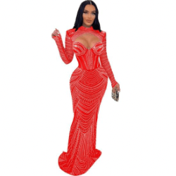 Lidia See-Through cut out long sleeves maxi dress-FINAL SALE