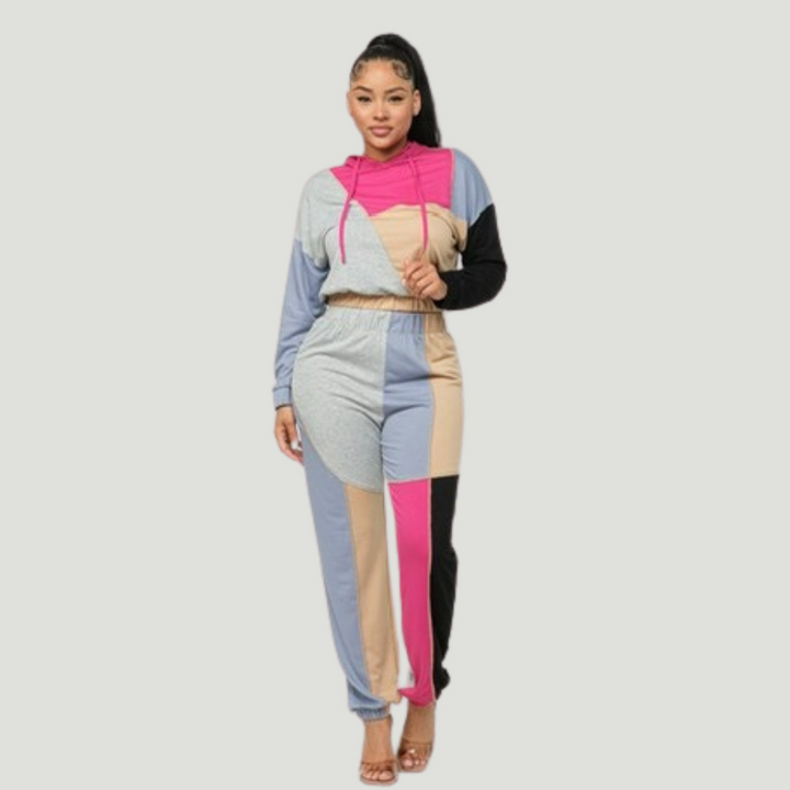 sally Color Block Drawstring Hoodie and Pants set