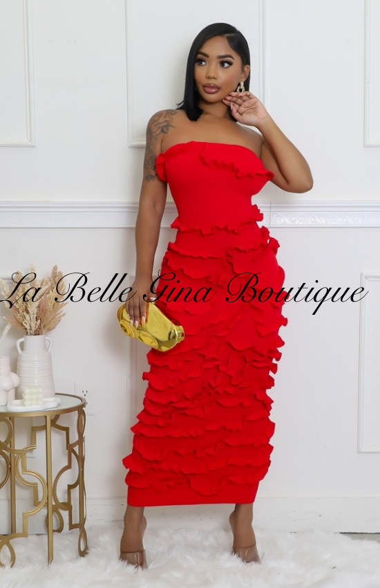 La Belle Tube Knitted Ruffle Texture Stretch Maxi Dress