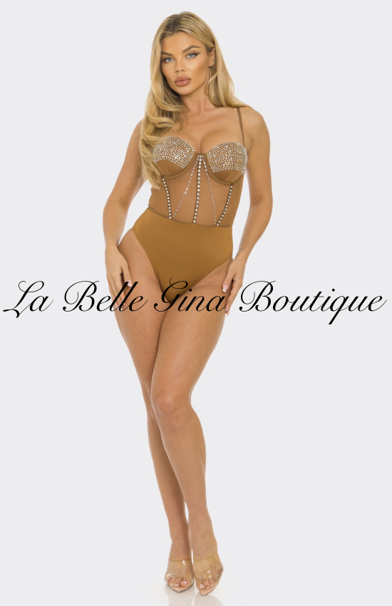 Leah Rhinestone Embelished Mesh Bodysuit