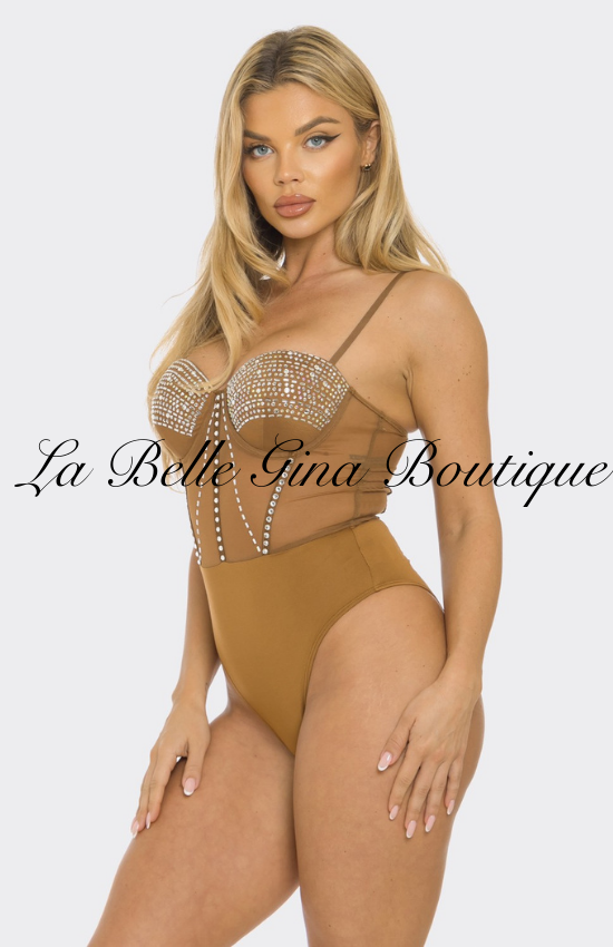 Leah Rhinestone Embelished Mesh Bodysuit