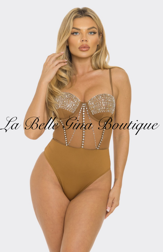 Leah Rhinestone Embelished Mesh Bodysuit