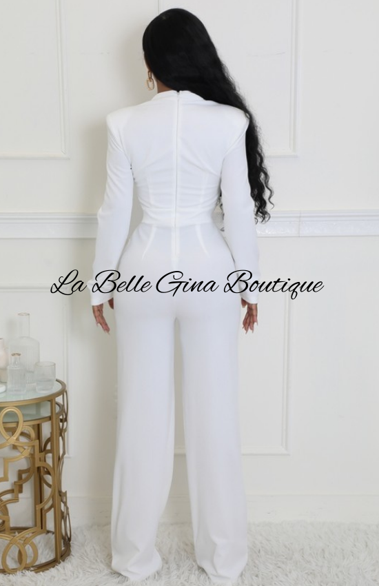 Lisa Stretch Round Neck Long Sleeves Jumpsuit-Off White