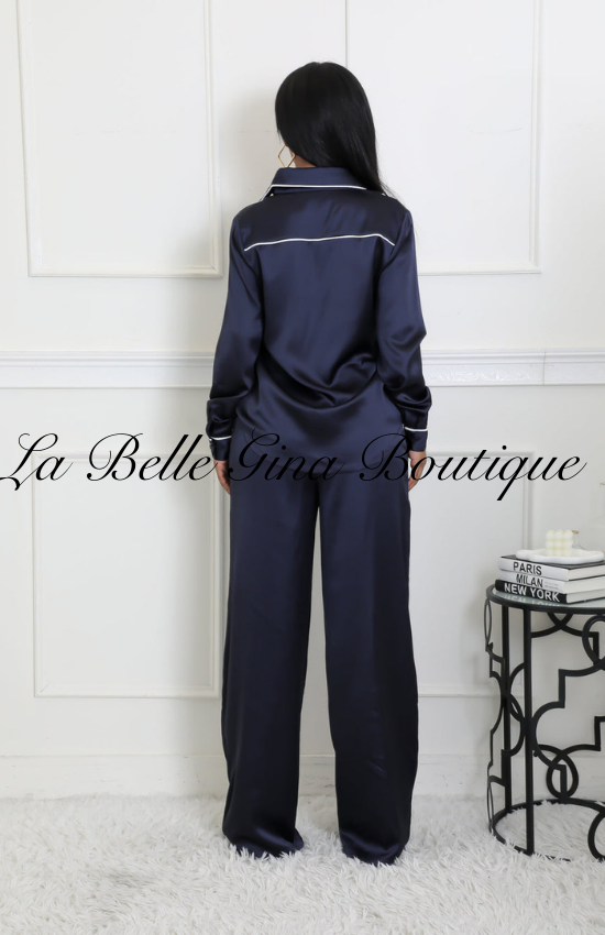 Diana Tunic Top Collar Long Sleeves High Waisted Pants Two Piece Set