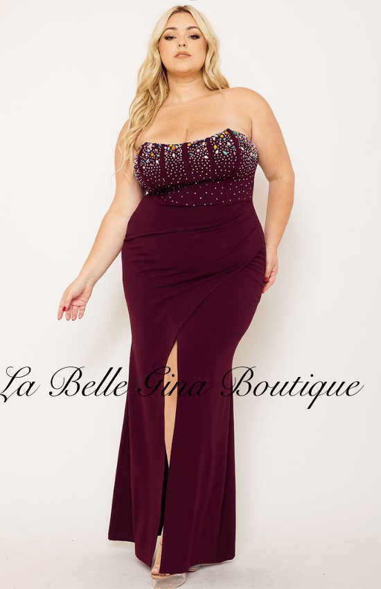 Kellie Multi Size Rhinestone Bustier Maxi Dress