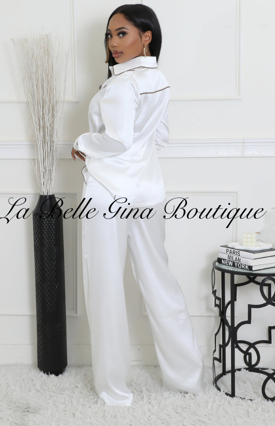 Diana Tunic Top Collar Long Sleeves High Waisted Pants Two Piece Set