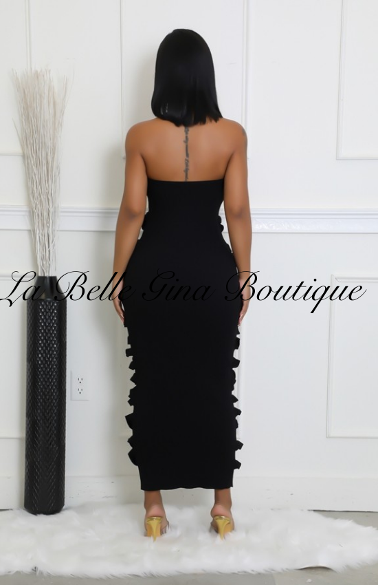 La Belle Tube Knitted Ruffle Texture Stretch Maxi Dress