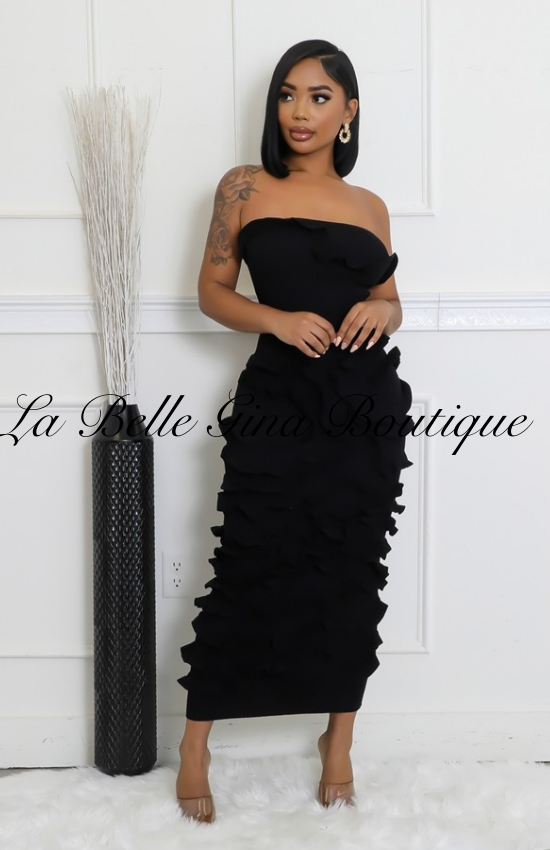 La Belle Tube Knitted Ruffle Texture Stretch Maxi Dress