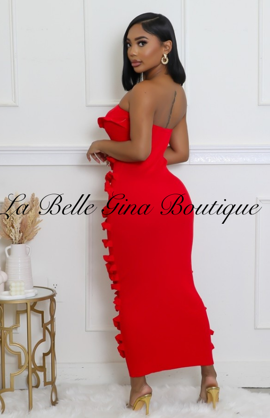 La Belle Tube Knitted Ruffle Texture Stretch Maxi Dress