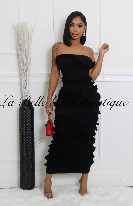 La Belle Tube Knitted Ruffle Texture Stretch Maxi Dress