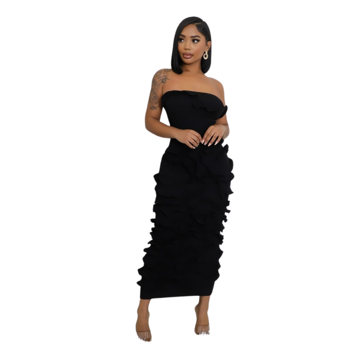 La Belle Tube Knitted Ruffle Texture Stretch Maxi Dress