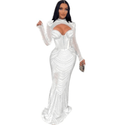 Lidia See-Through cut out long sleeves maxi dress-FINAL SALE