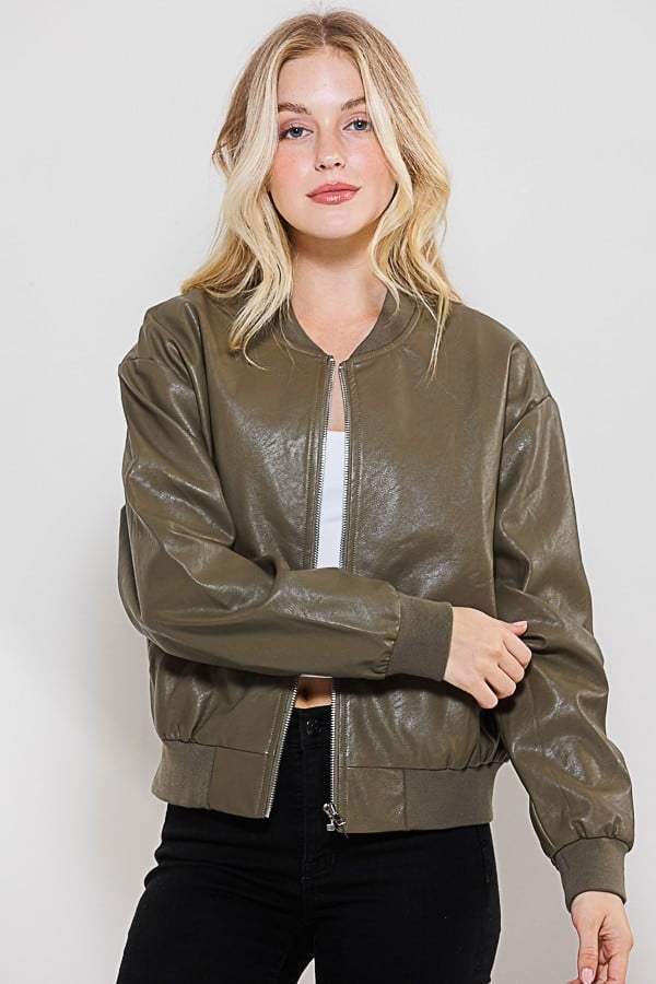 Lora Base Ball PU Front Zipper Jacket