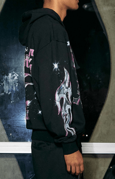 Louis Premium Graphic Print First Row Oversize Sweat Hoodie With Rhinestone - La Belle Gina Boutique