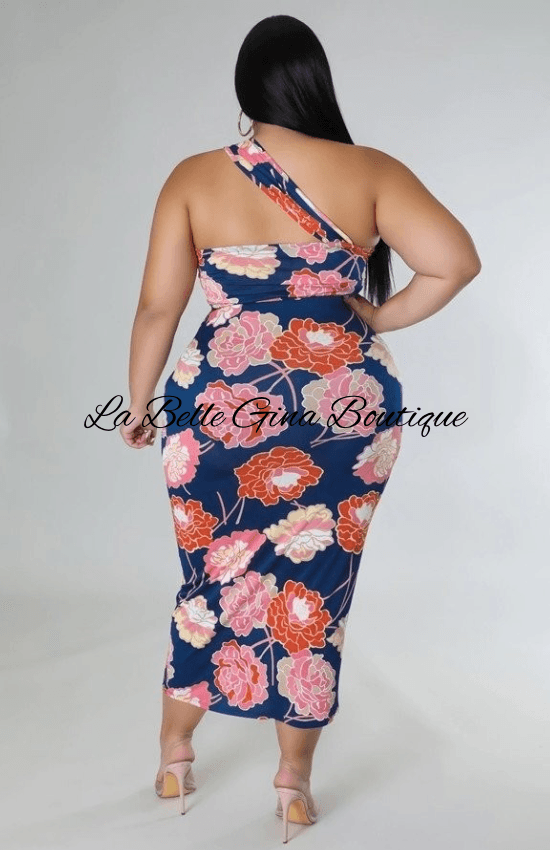 Sofia Plus Size Two Piece Set  One Shoulder Sleeveless and High Waited Shirt