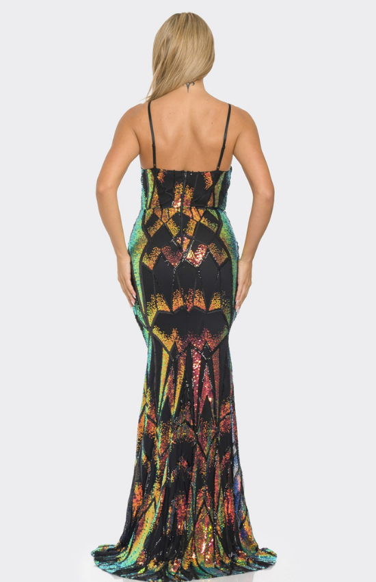 Clara Multi colored Sequin Maxi Dress-Black