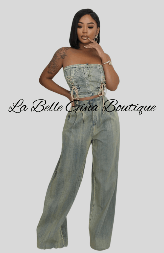 Karla Tube Top And Pants Denim Set