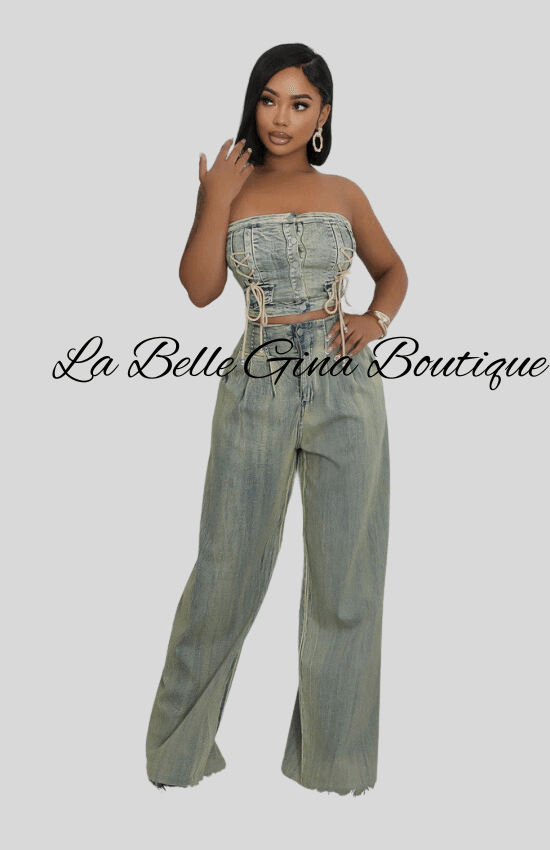 Karla Tube Top And Pants Denim Set