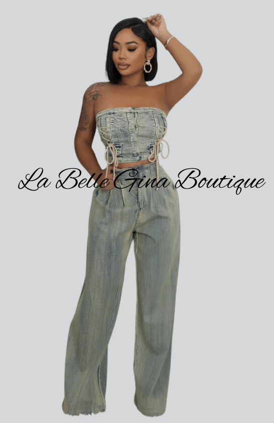 Karla Tube Top And Pants Denim Set