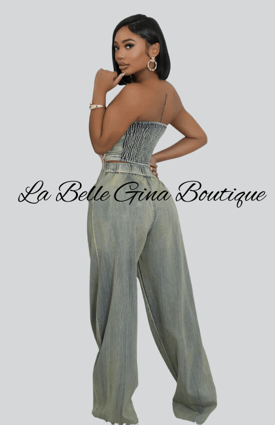 Karla Tube Top And Pants Denim Set