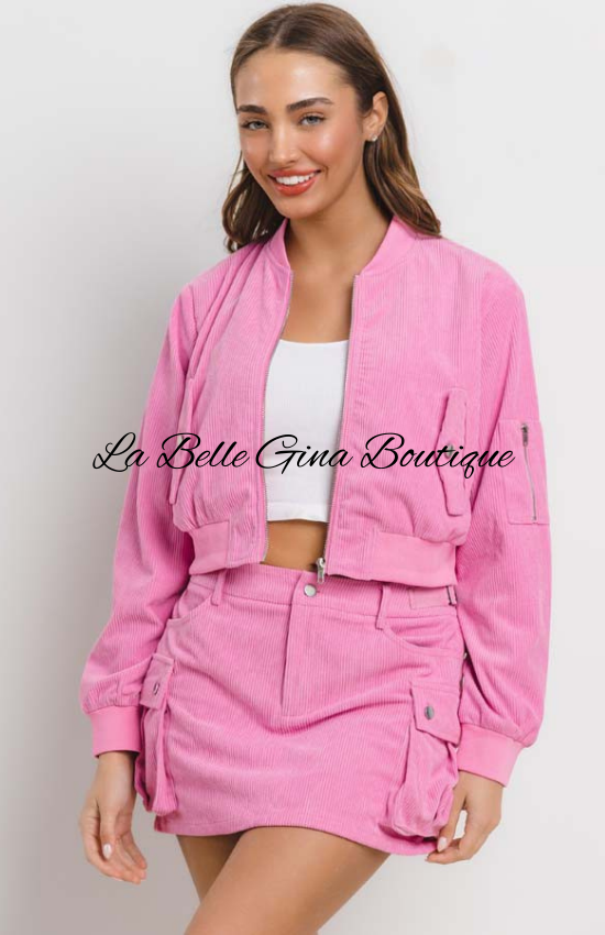 Maria Corduroy Jacket Set- Pink