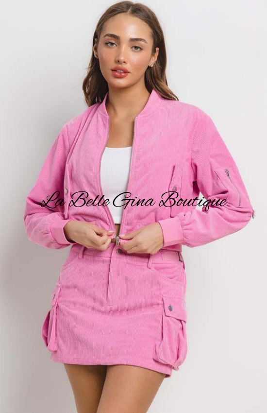 Maria Corduroy Jacket Set- Pink