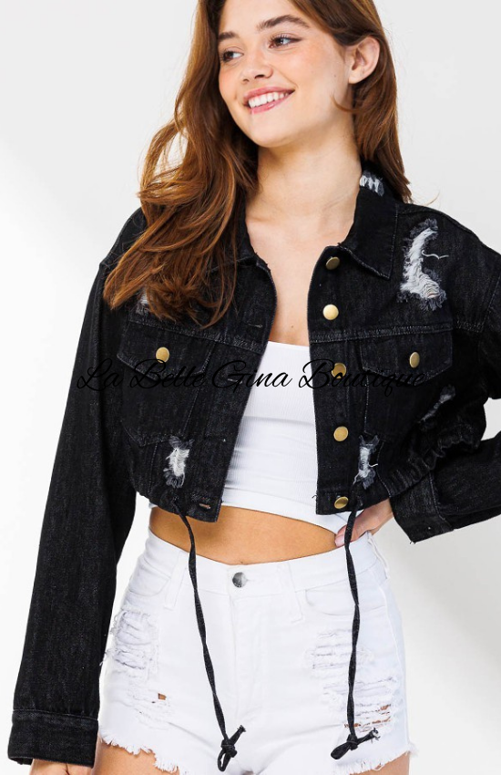 Sadia  String Denim Mini Jacket-Black