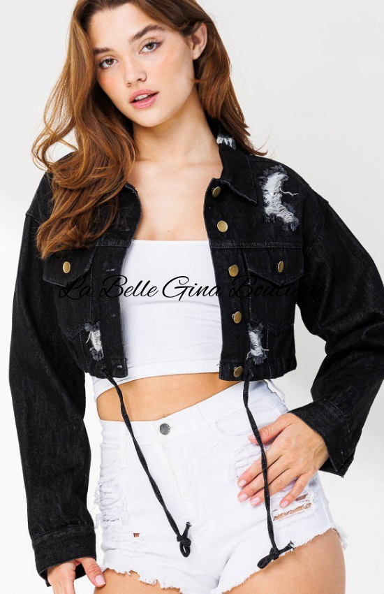 Sadia  String Denim Mini Jacket-Black