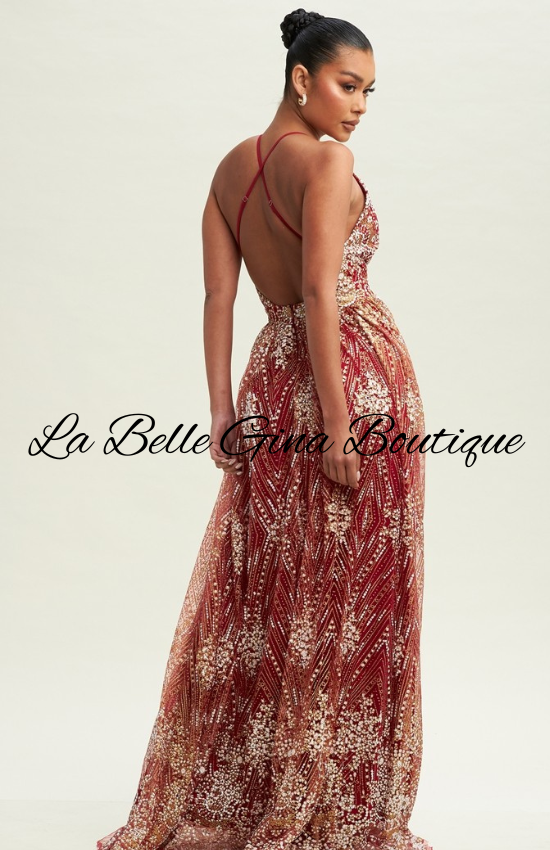 Sandy Glitter Floral Maxi Dress-Wine