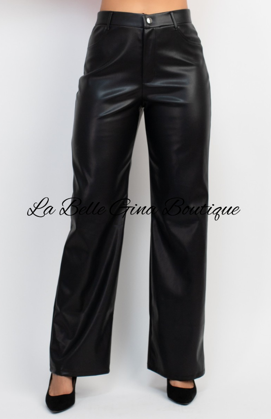 Malie Casual Pair Of Faux Leather Mid-Rise Belt Loops Pants