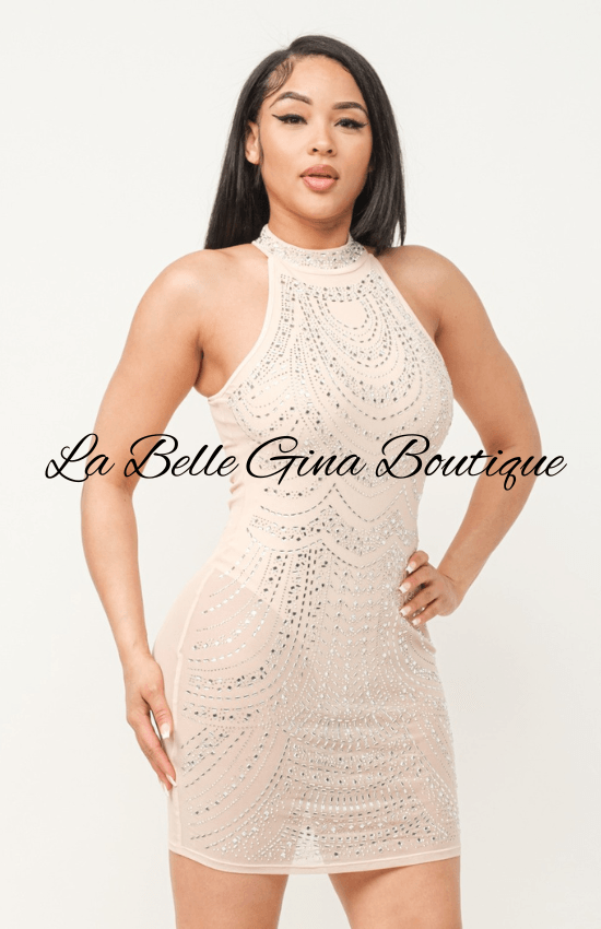 Laura Mesh Inside Linning Front Rhinestone MIni Dress