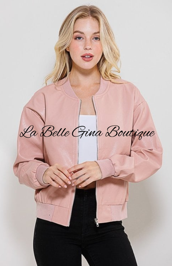 Lora Base Ball PU Front Zipper Jacket