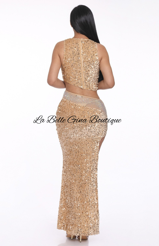 Laura Sequin 2pcs Top & Skirt Set-Rose Gold