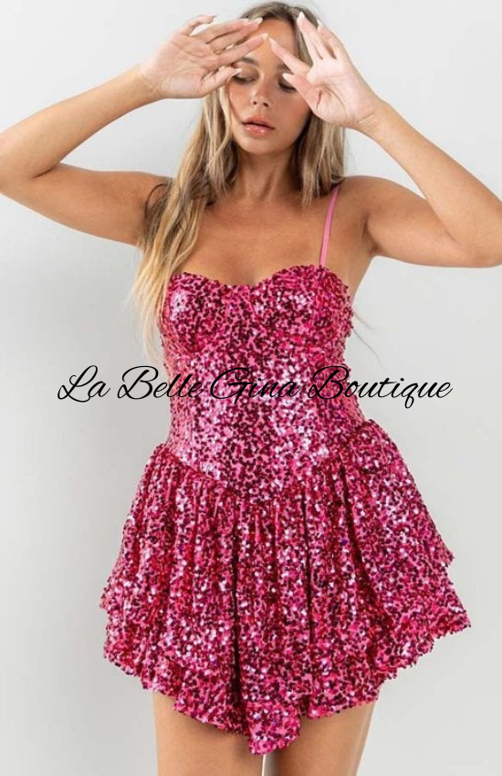 Clara Sleeveless Cami Straps Sequins Mini Dress