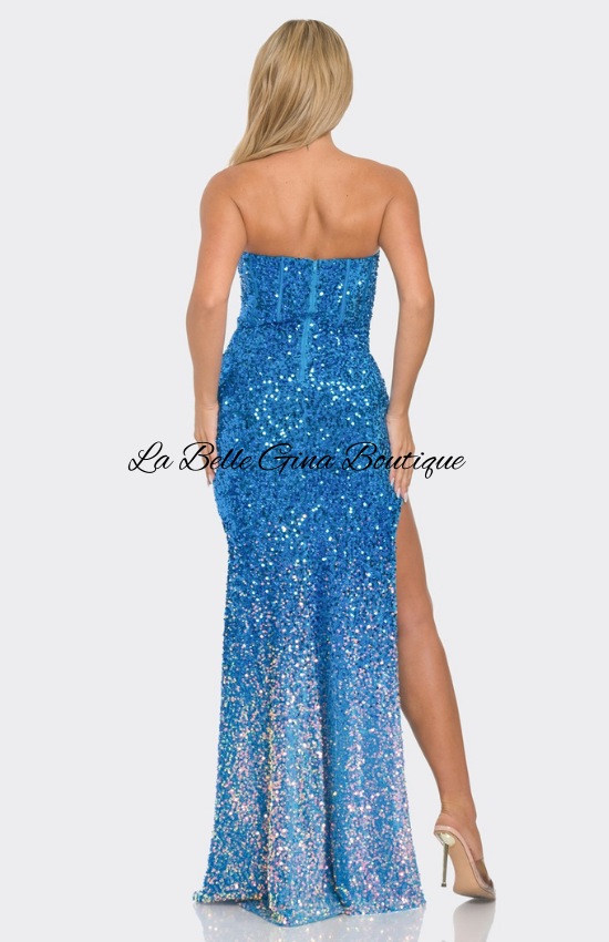 Linna Sequin Bustier Off Shoulder Maxi Dress-Turquoise