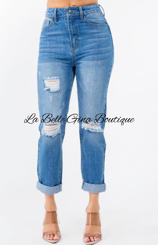 Lisa High Waist Distressed Mon Jeans