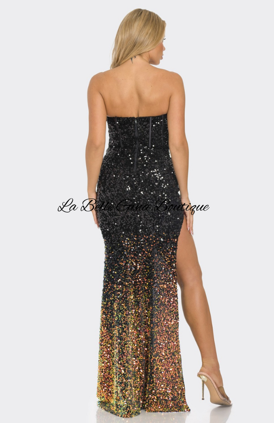 Linna Sequin Bustier Off Shoulder Maxi Dress-Black