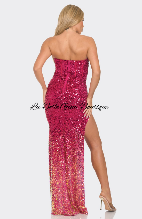 Linna Sequin Bustier Off Shoulder Maxi Dress-Fuchsia