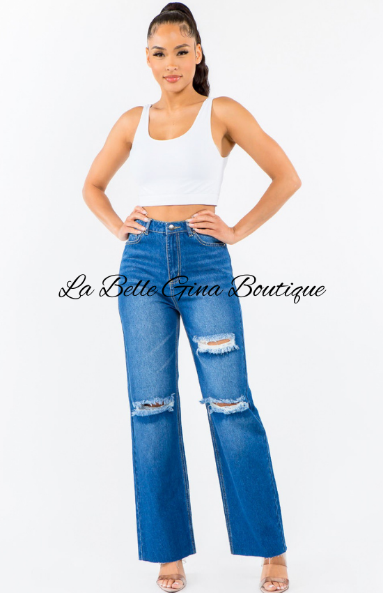 Leah High Waist Distressed Wide Leg Jeans