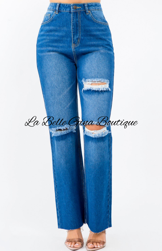 Leah High Waist Distressed Wide Leg Jeans