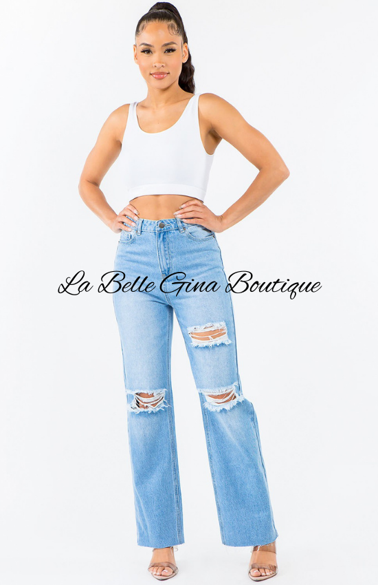 Leah High Waist Distressed Wide Leg Jeans