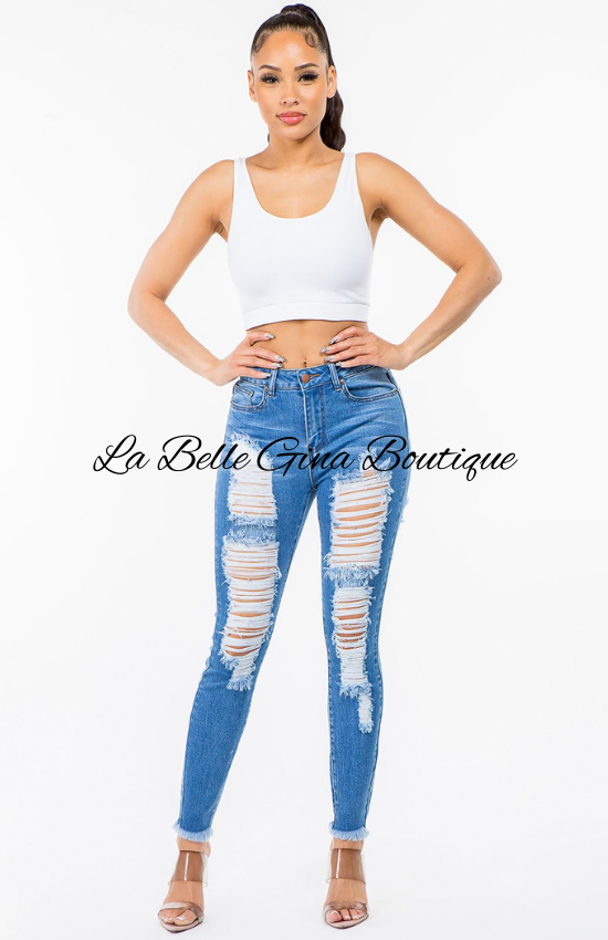 Sally High Waist Distressed Skinny Jeans