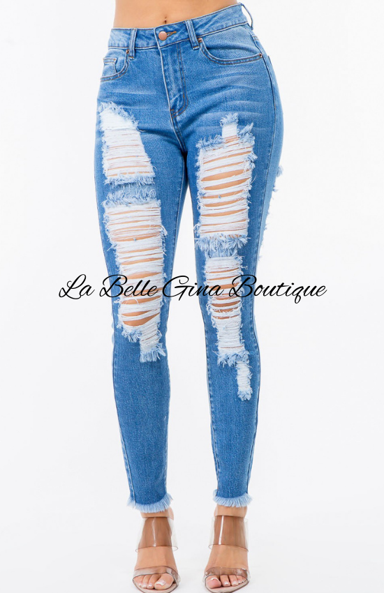 Sally High Waist Distressed Skinny Jeans