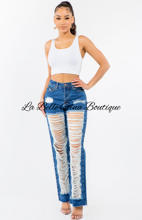 Erline High Waist Wide Leg Distreseed Jeans