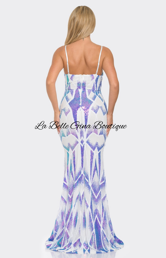 Clara Multi Colored Sequin Maxi Dress-White