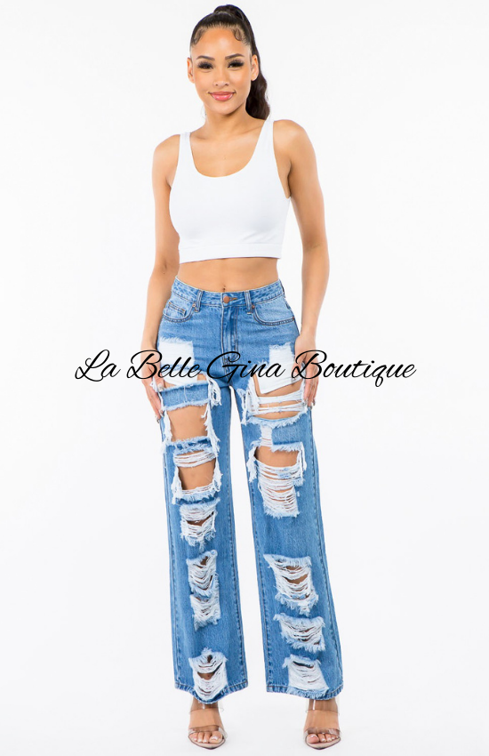 Leah High Waist Cut Out Wide Jeans