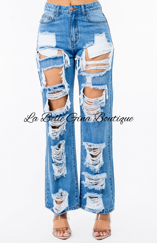 Leah High Waist Cut Out Wide Jeans