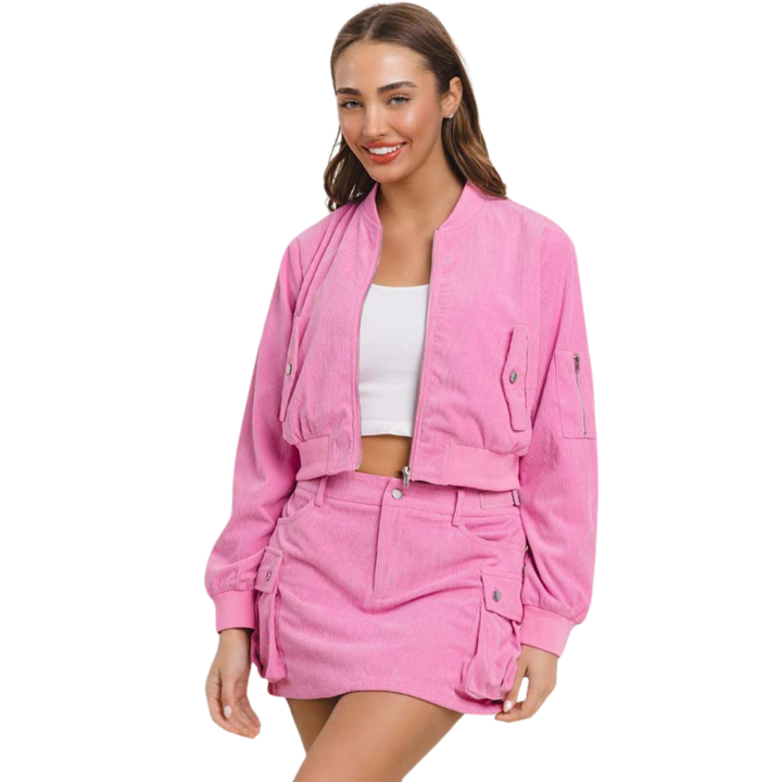 Maria Corduroy Jacket Set- Pink