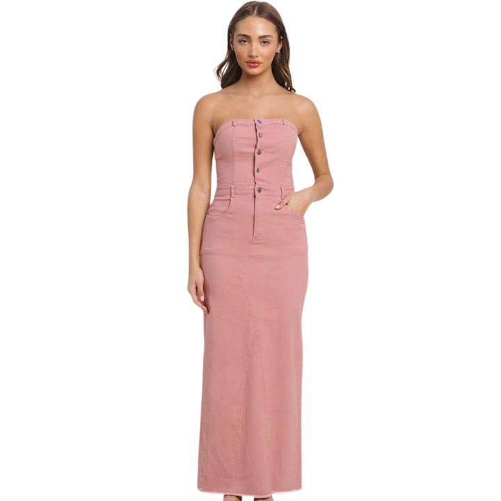 Marlie Stretch Sleeveless Maxi Dress-Rose