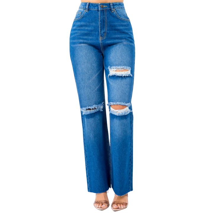 Leah High Waist Distressed Wide Leg Jeans